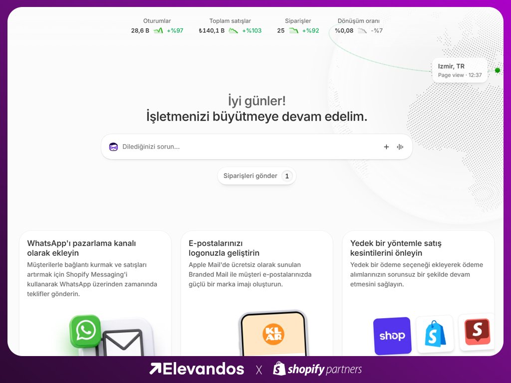 Shopify e-ticaret sitesi ana sayfası